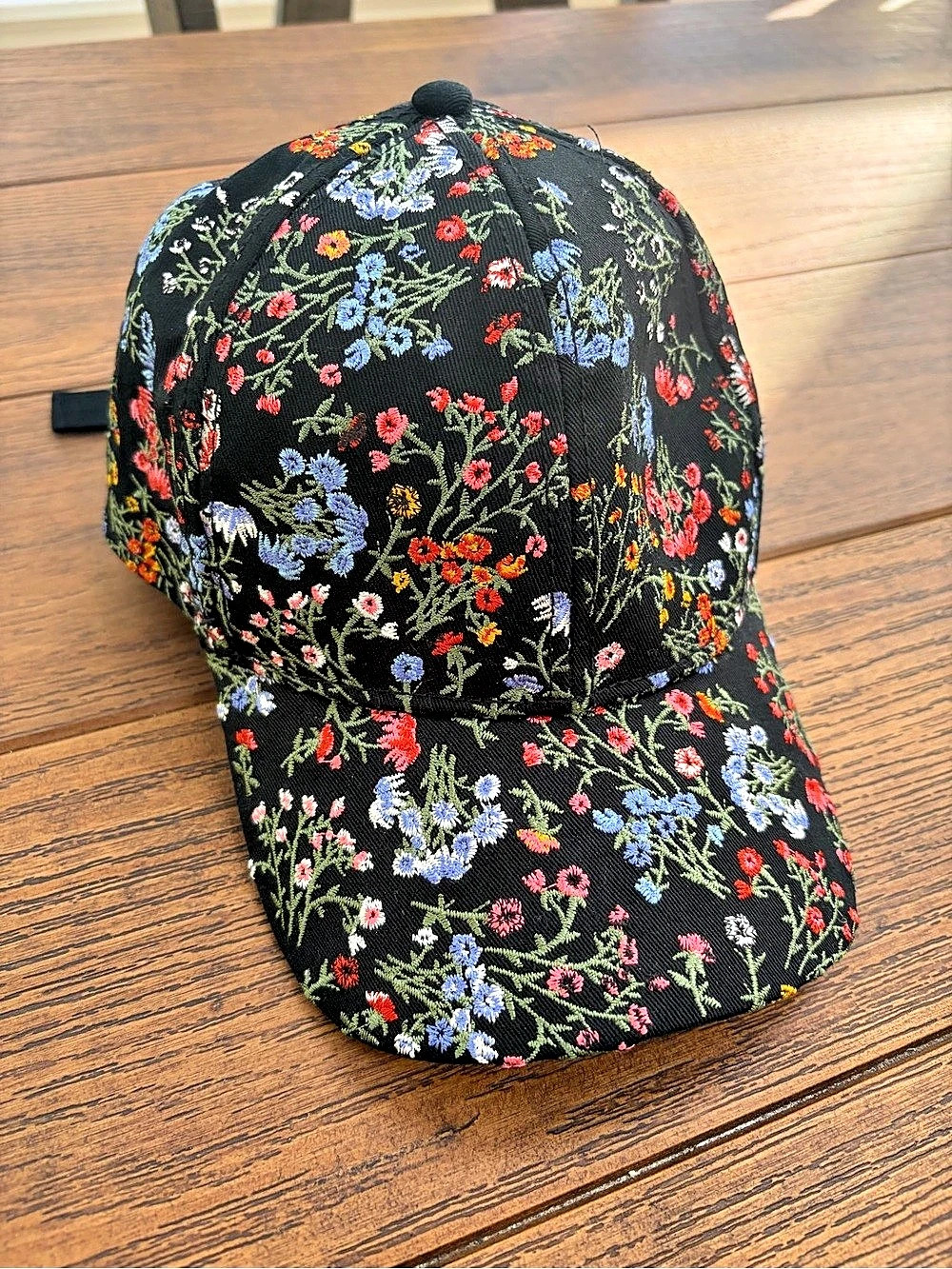 American Eagle Floral Embroidered Baseball Hat in Black